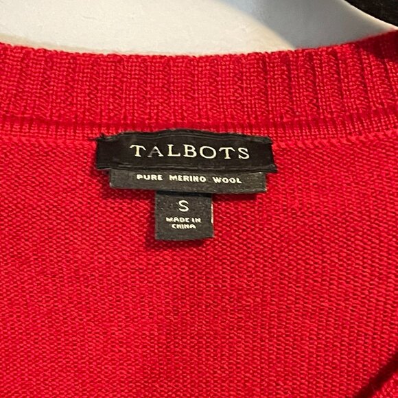 EUC Talbots 100% Merino Wool Red Gold Button Cardigan Small - Picture 5 of 7